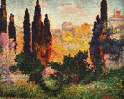 Henri Edmond Cross Cypress Trees at Cagnes painting